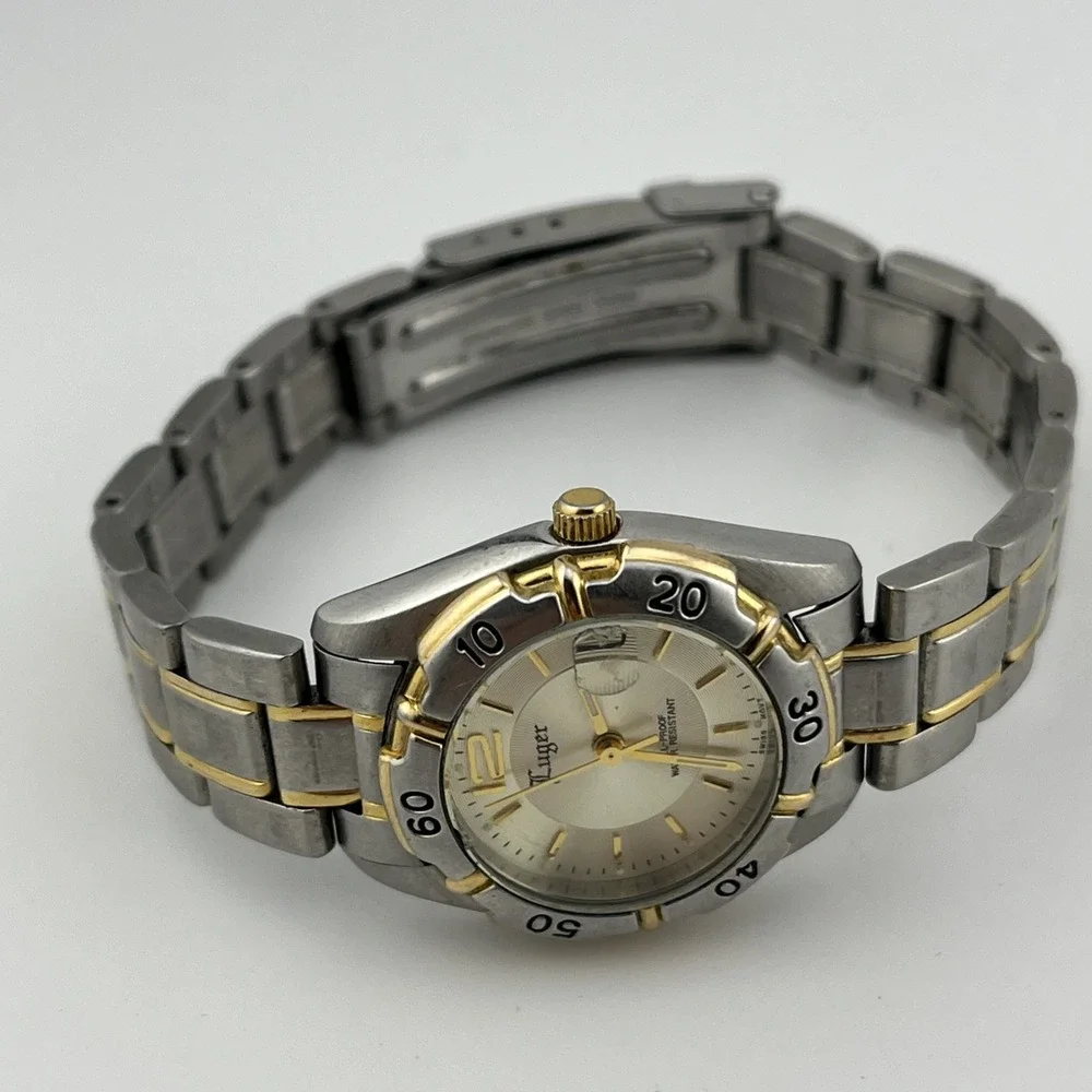 Luger Swiss Watch Women 27mm Case Rotating Bezel 7.5 Two Tone Band-‎ New Battery